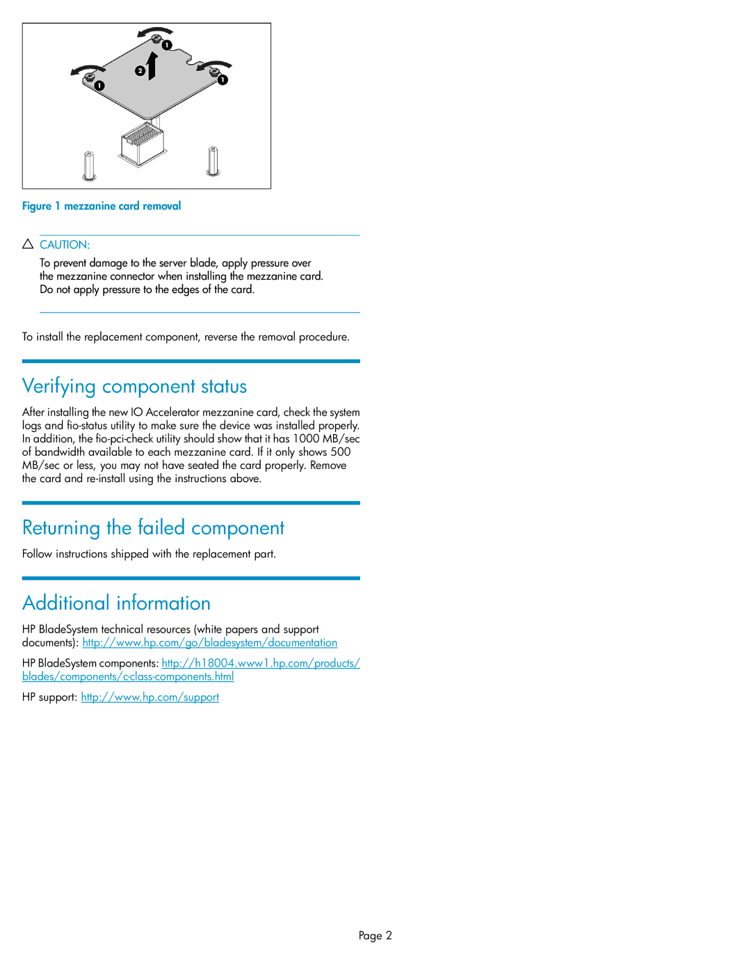 HP c-Class manual Verifying component status, Returning the failed component, Additional information 