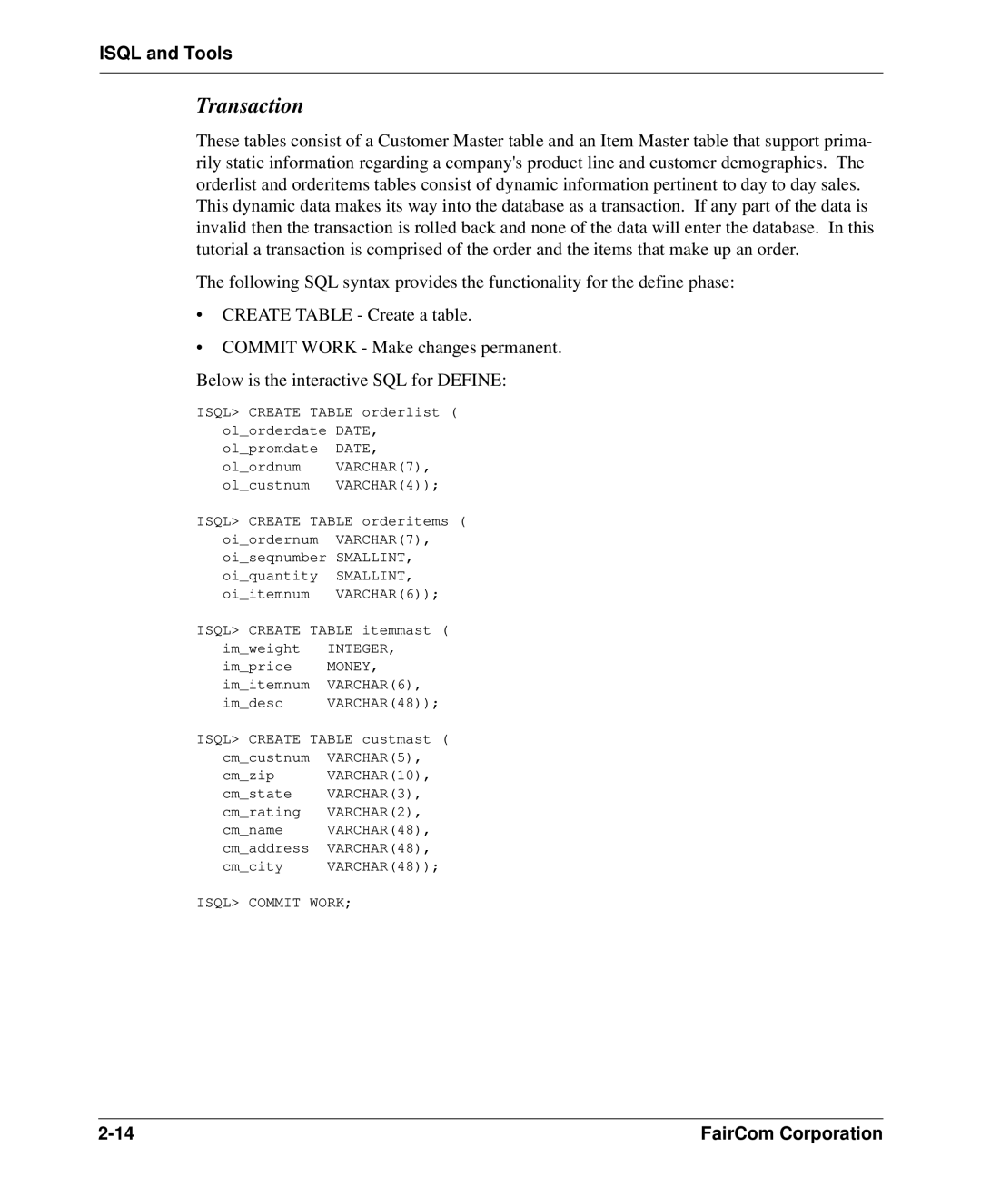 HP c-tree-SQL ISQL and Tools manual Transaction 