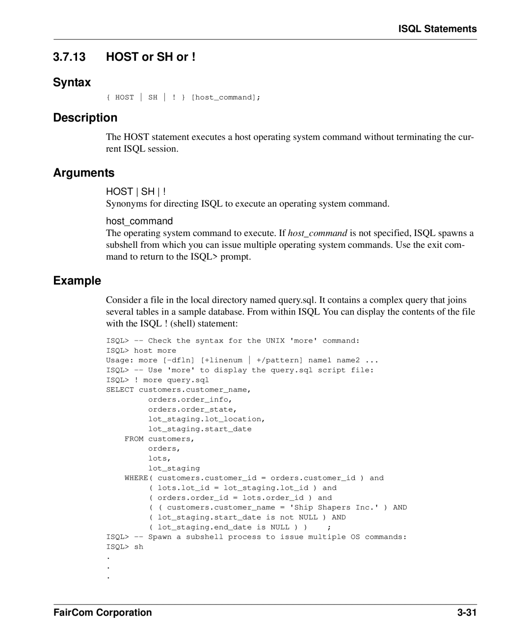 HP c-tree-SQL ISQL and Tools manual Host or SH or Syntax, Hostcommand, From 