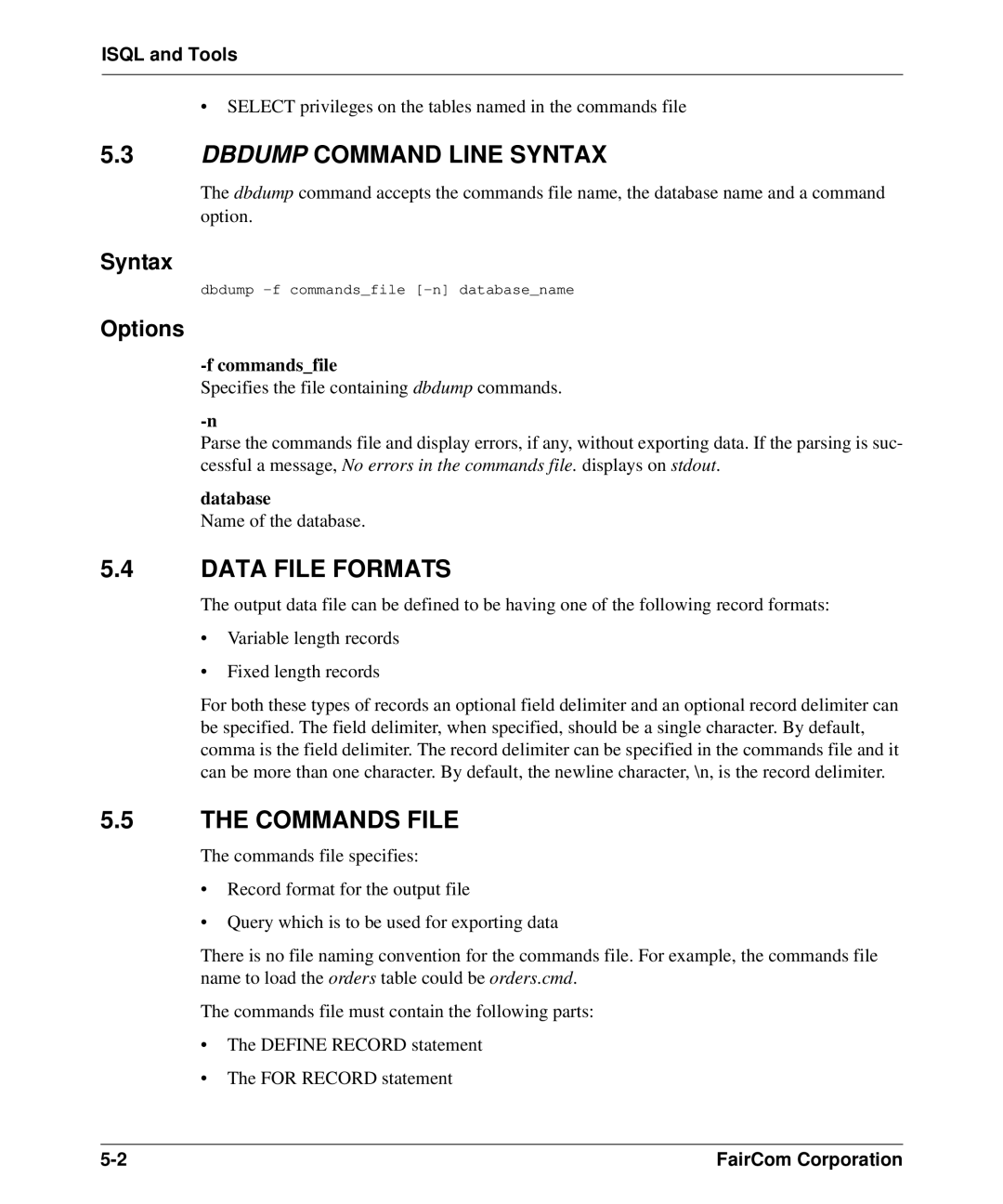 HP c-tree-SQL ISQL and Tools manual Dbdump Command Line Syntax, Isql and Tools 