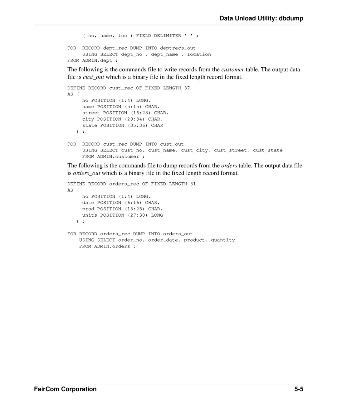 HP c-tree-SQL ISQL and Tools manual Define Record custrec of Fixed Length 37 AS 