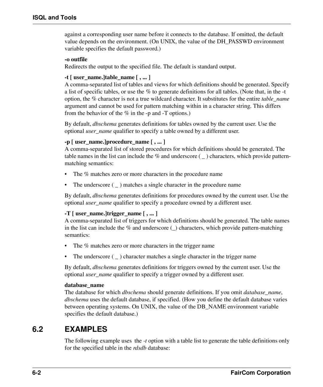 HP c-tree-SQL ISQL and Tools manual Outfile, Username.tablename, Username.procedurename, Username.triggername, Databasename 