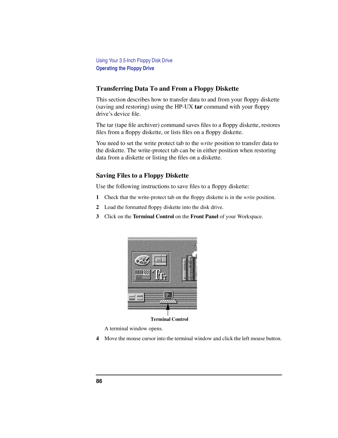 HP C100/110 manual Transferring Data To and From a Floppy Diskette, Saving Files to a Floppy Diskette 