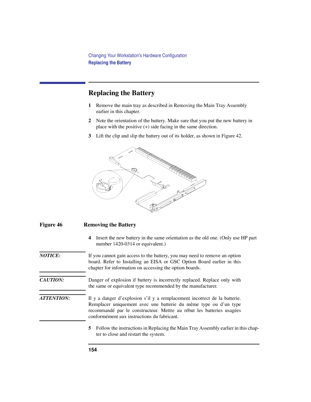 HP C100/110 manual Replacing the Battery, Removing the Battery 