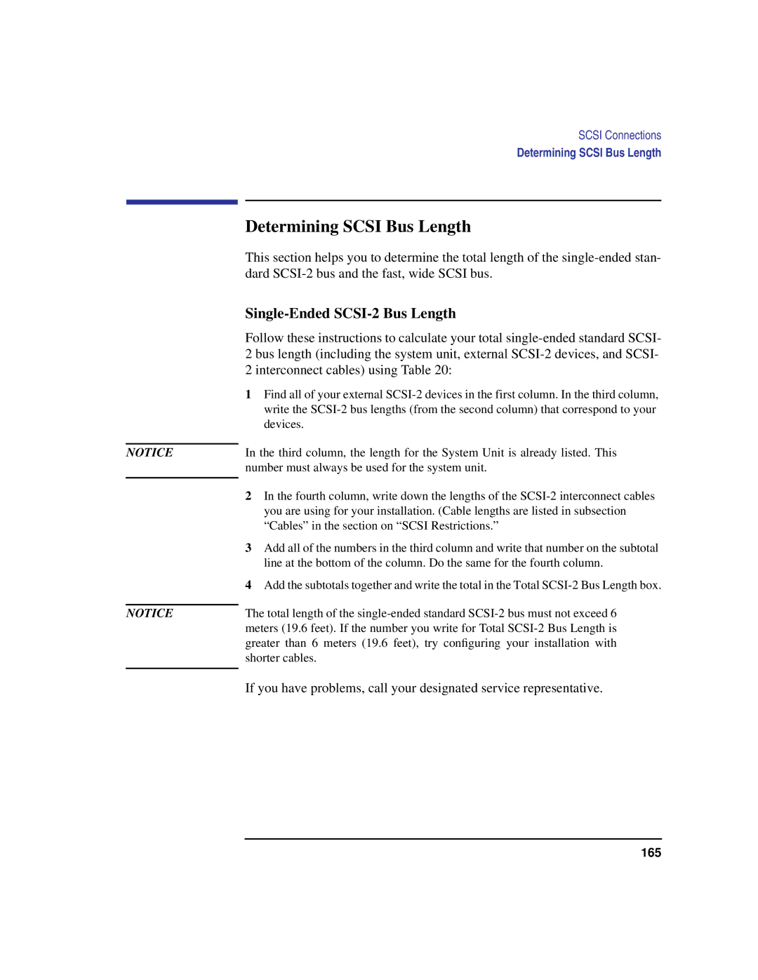 HP C100/110 manual Determining Scsi Bus Length, Single-Ended SCSI-2 Bus Length 