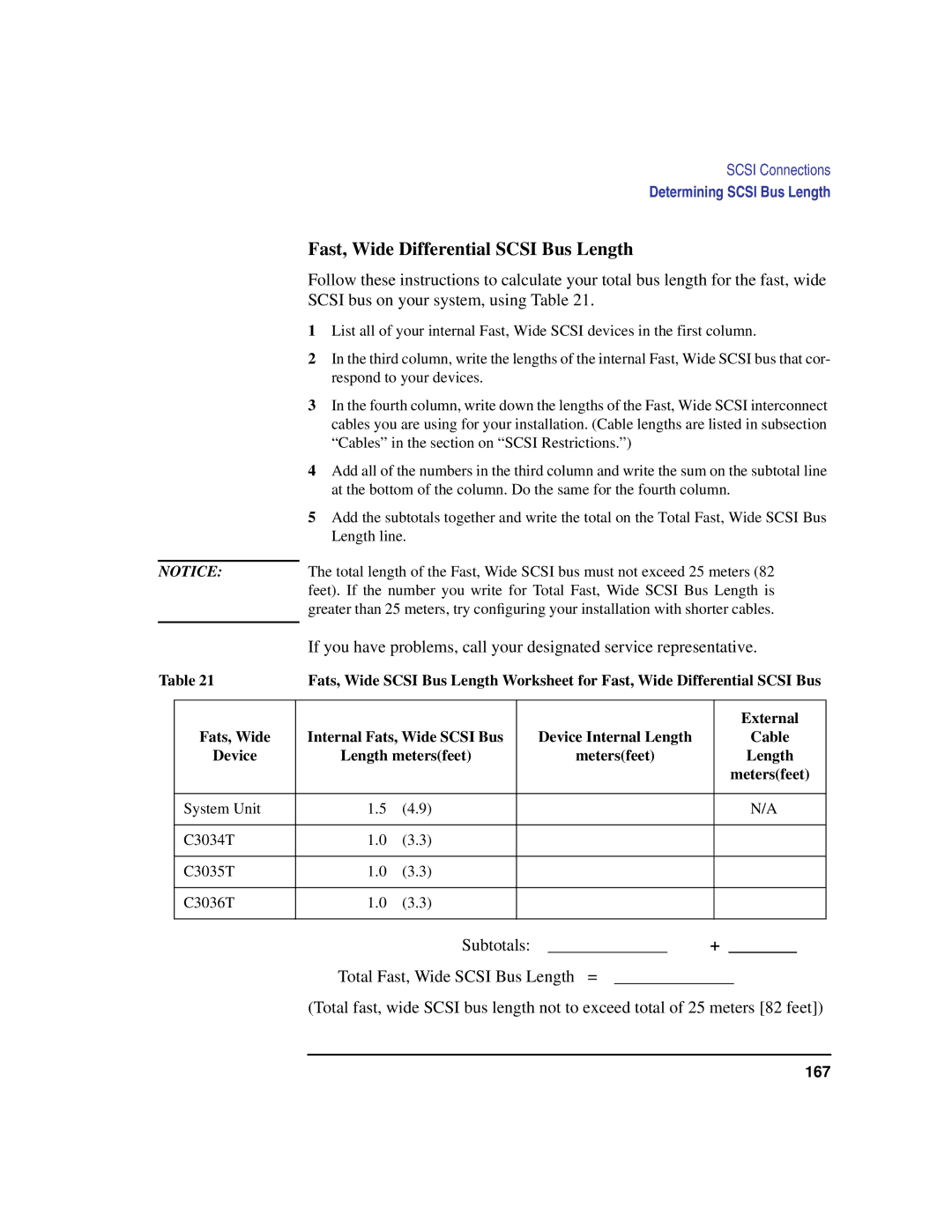 HP C100/110 manual Fast, Wide Differential Scsi Bus Length 