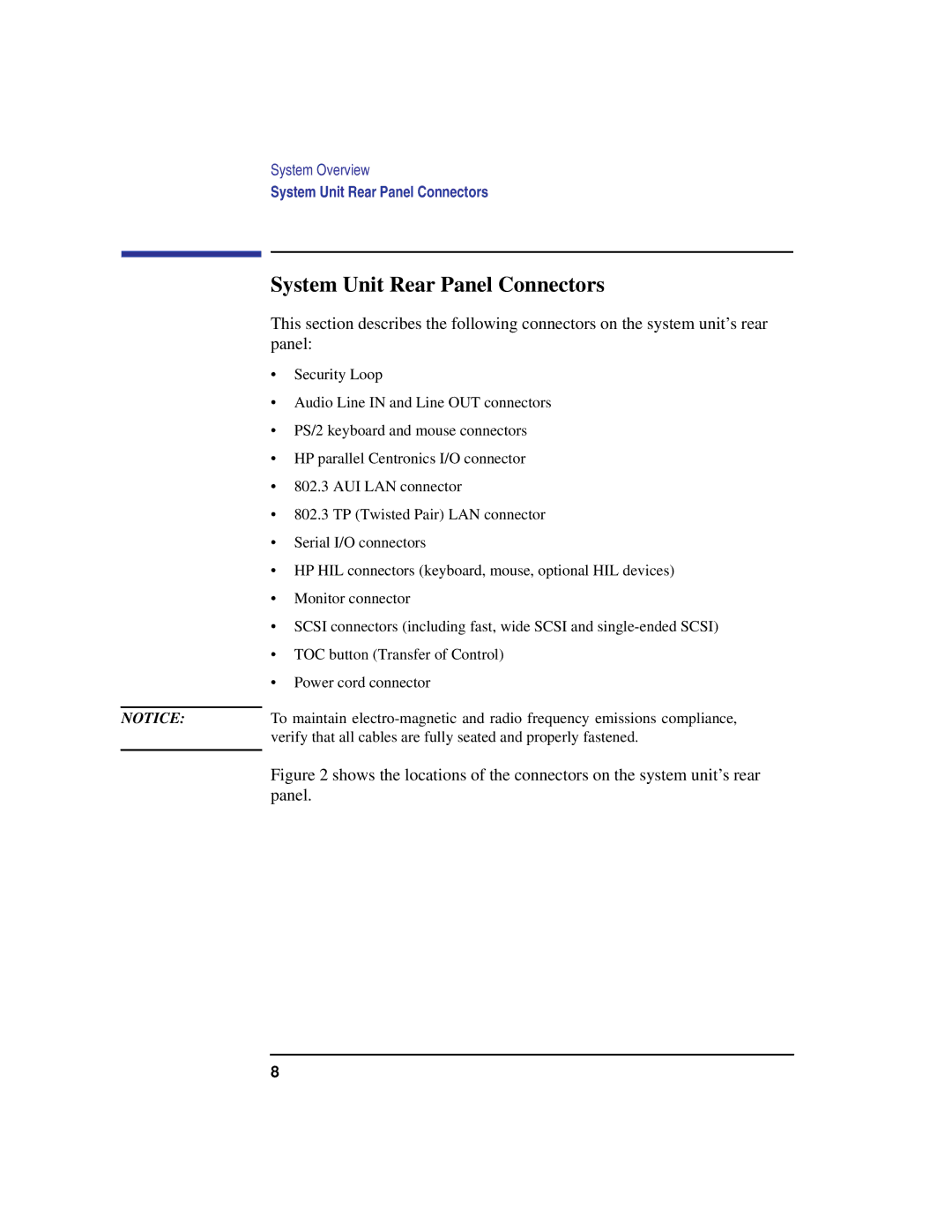 HP C100/110 manual System Unit Rear Panel Connectors 