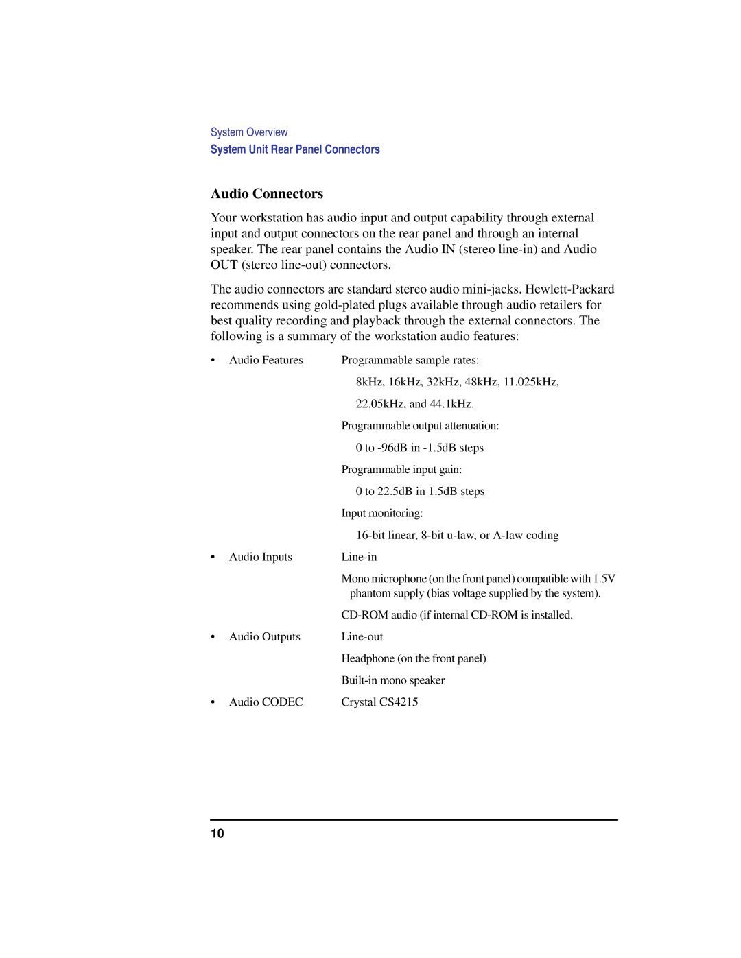 HP C100/110 manual Audio Connectors 