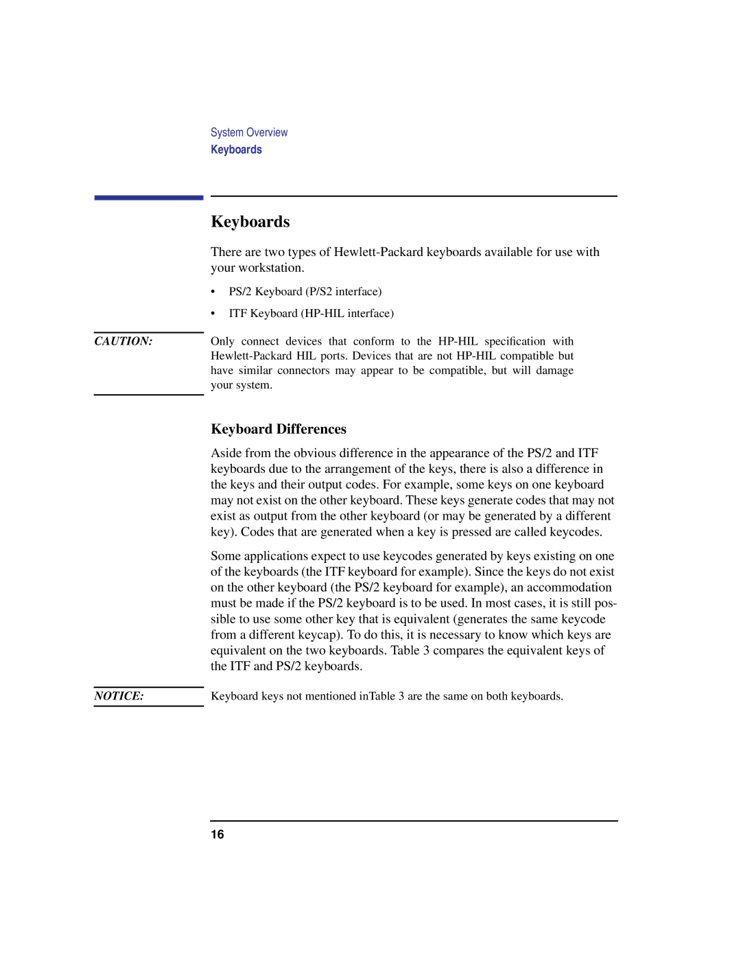 HP C100/110 manual Keyboards, Keyboard Differences 