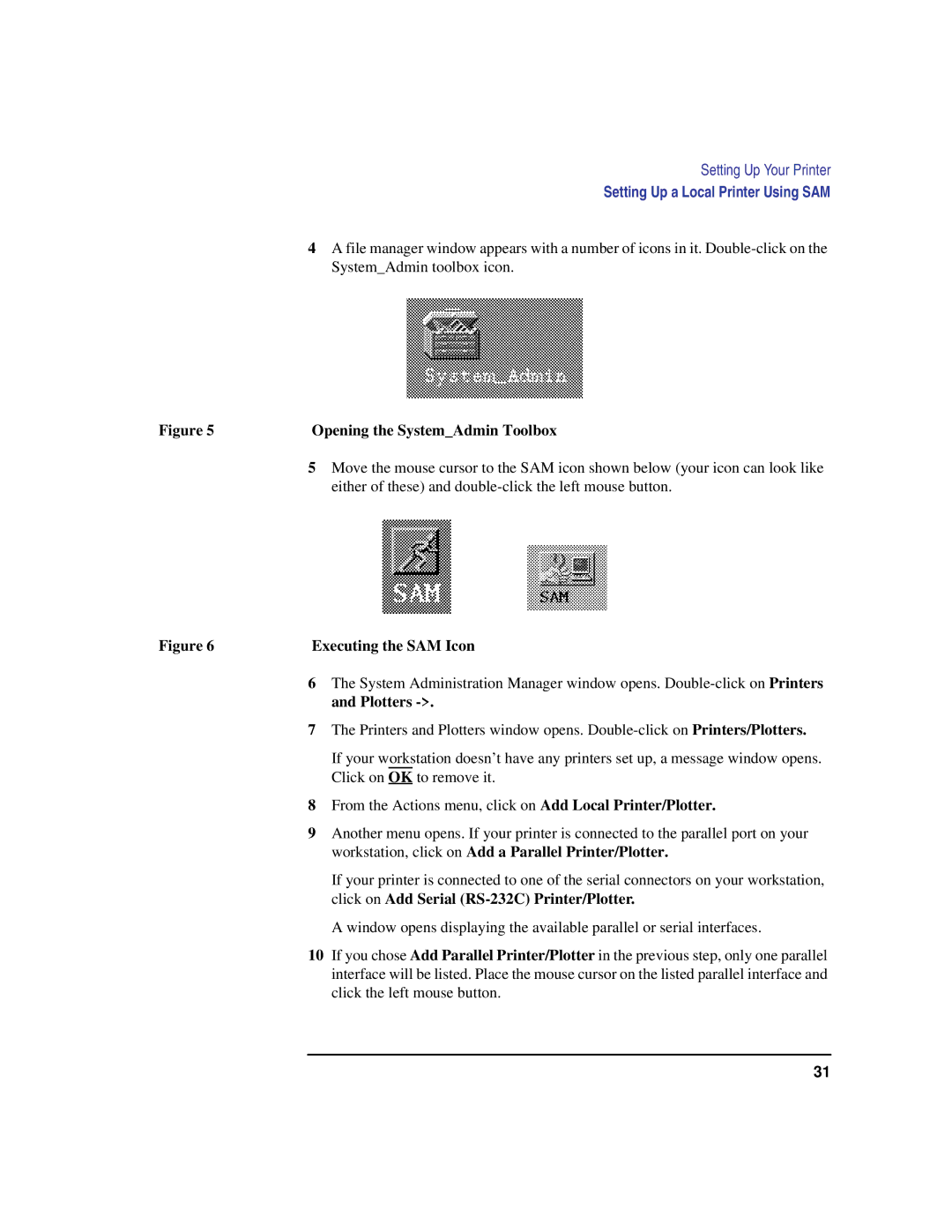 HP C100/110 manual Opening the SystemAdmin Toolbox, Executing the SAM Icon 