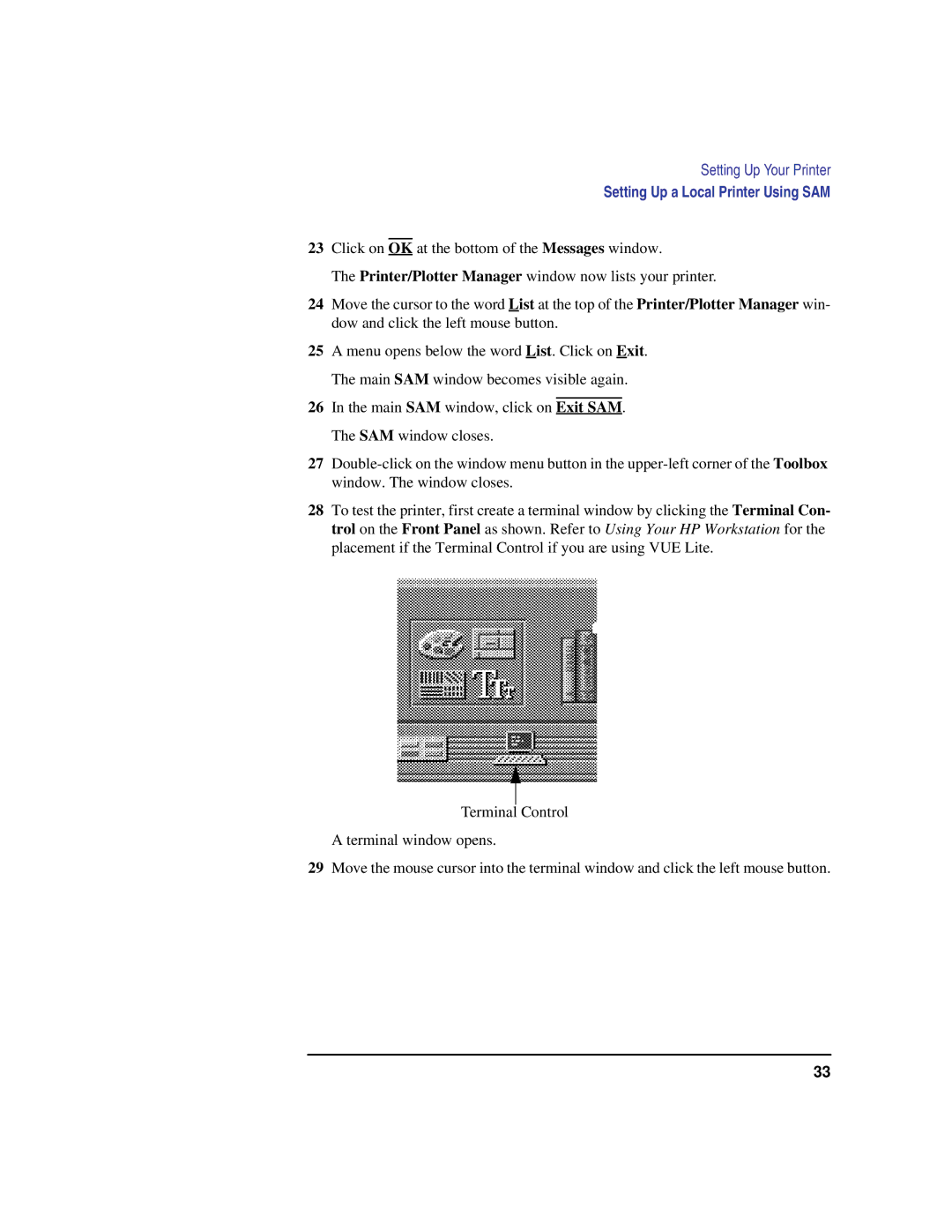 HP C100/110 manual Setting Up a Local Printer Using SAM 