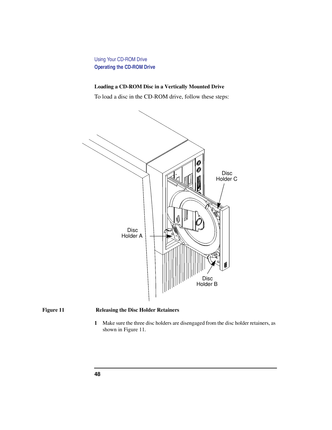 HP C100/110 To load a disc in the CD-ROM drive, follow these steps, Loading a CD-ROM Disc in a Vertically Mounted Drive 