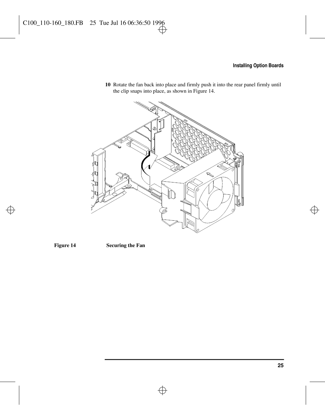 HP C110 to C160 manual C100110-160180.FB 25 Tue Jul 16 063650, Securing the Fan 