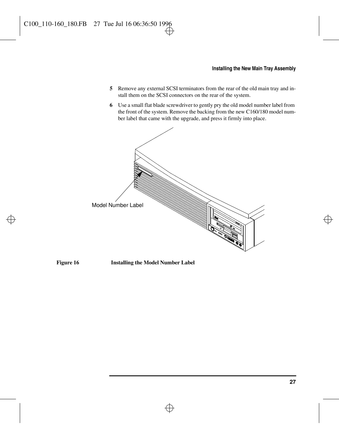 HP C110 to C160 manual C100110-160180.FB 27 Tue Jul 16 063650, Installing the Model Number Label 