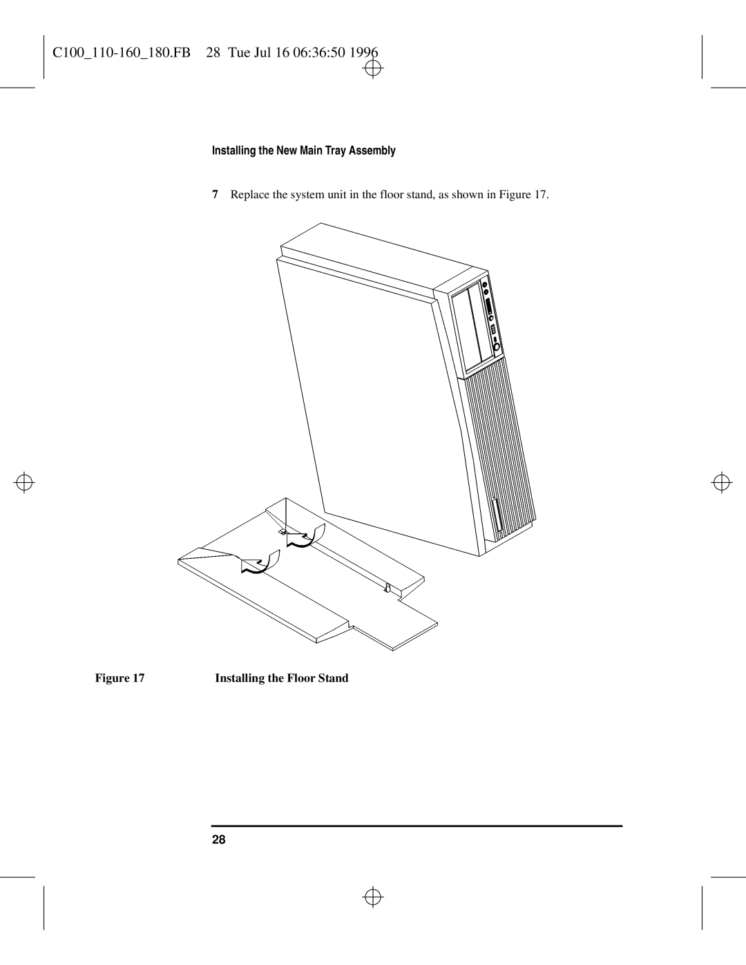 HP C110 to C160 manual C100110-160180.FB 28 Tue Jul 16 063650, Installing the Floor Stand 