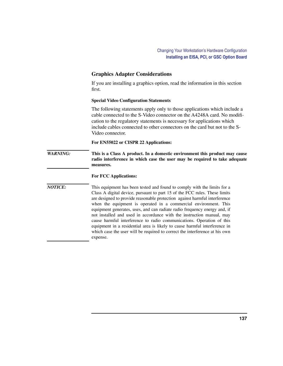 HP C180 manual Graphics Adapter Considerations, Special Video Configuration Statements 