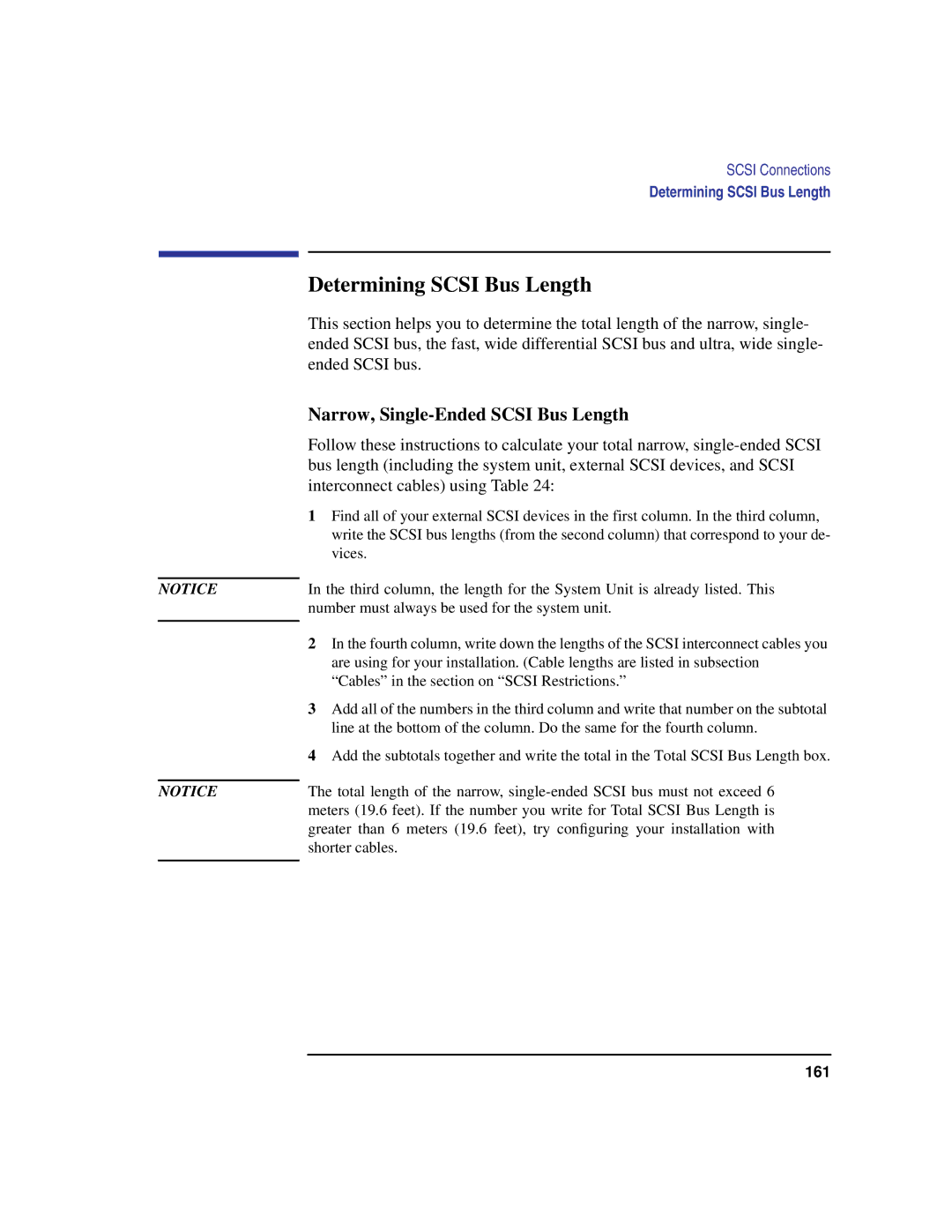 HP C180 manual Determining Scsi Bus Length, Narrow, Single-Ended Scsi Bus Length 