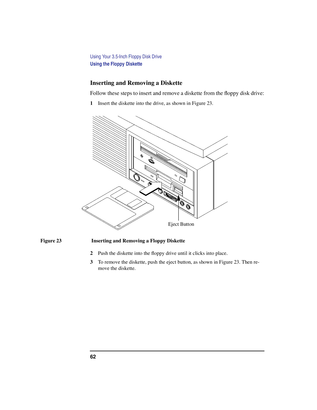 HP C180 manual Inserting and Removing a Diskette, Inserting and Removing a Floppy Diskette 