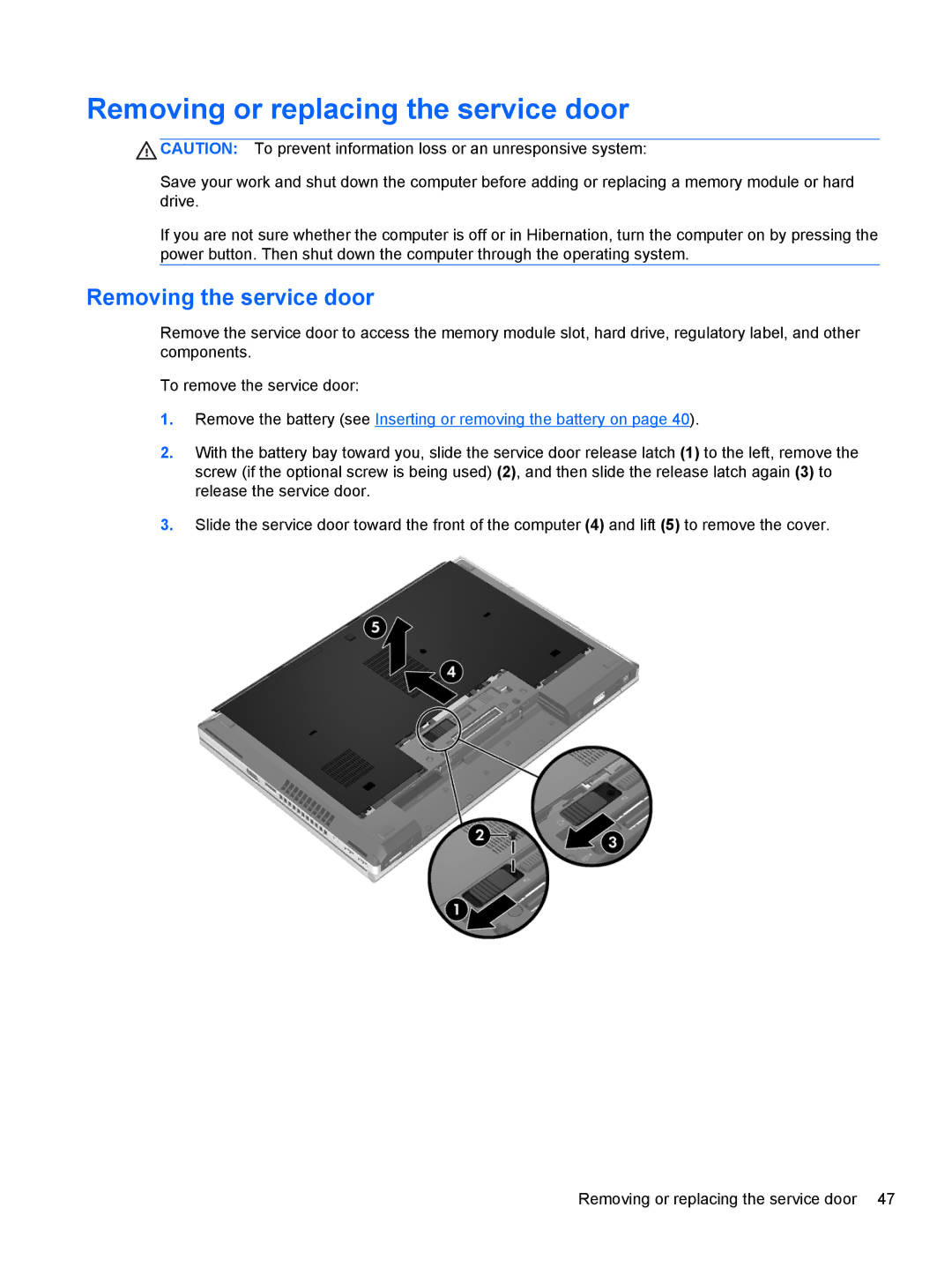 HP C1E67UT manual Removing or replacing the service door, Removing the service door 