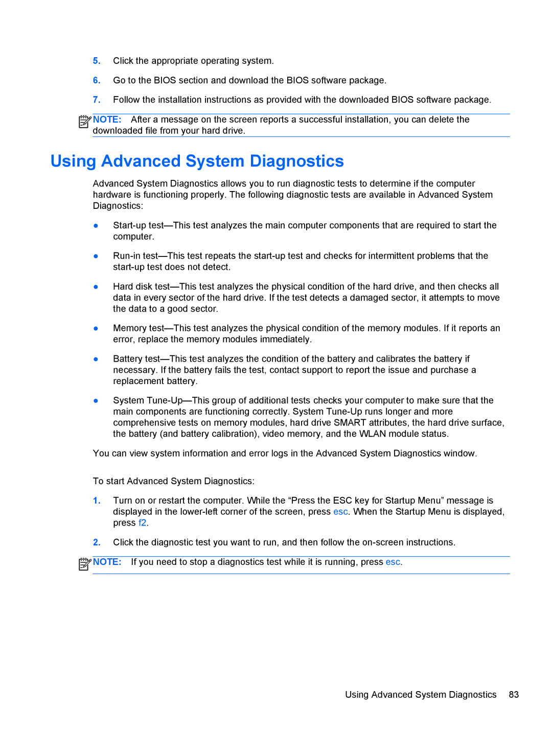 HP C1E67UT manual Using Advanced System Diagnostics 