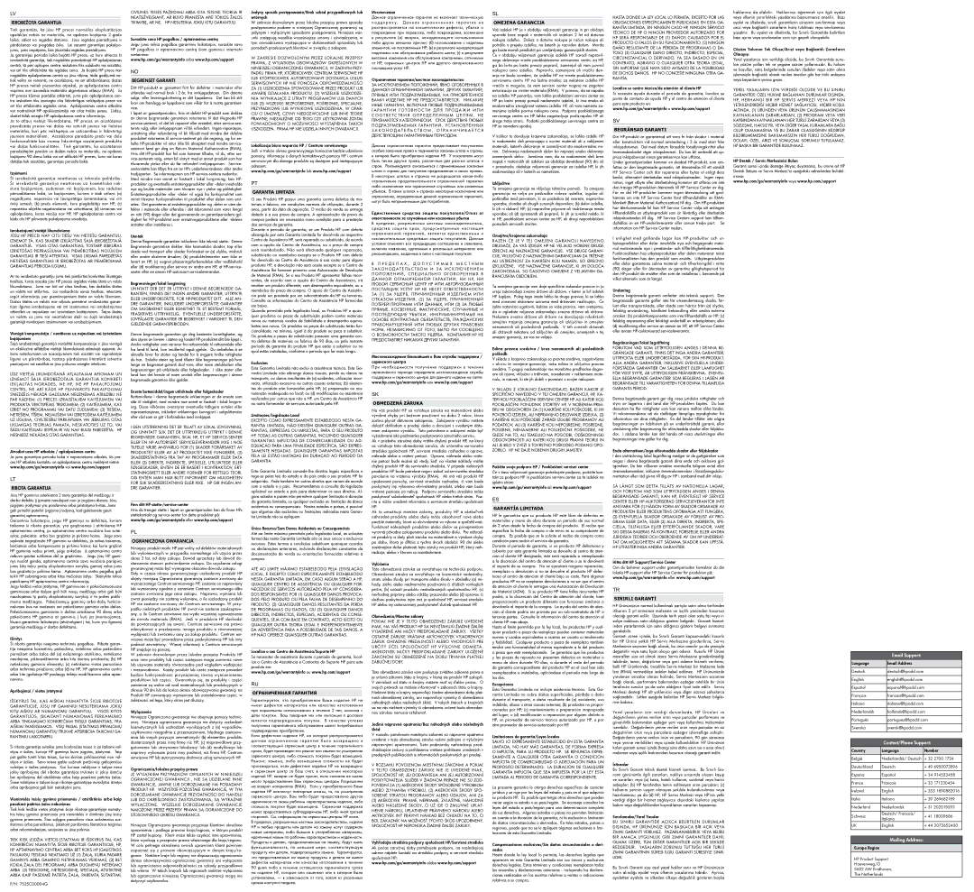 HP C200 Ограниченная Гарантия, Obmedzená Záruka, Omejena Garancija, Garantía Limitada, Begränsad Garanti, Sinirli Garantİ 