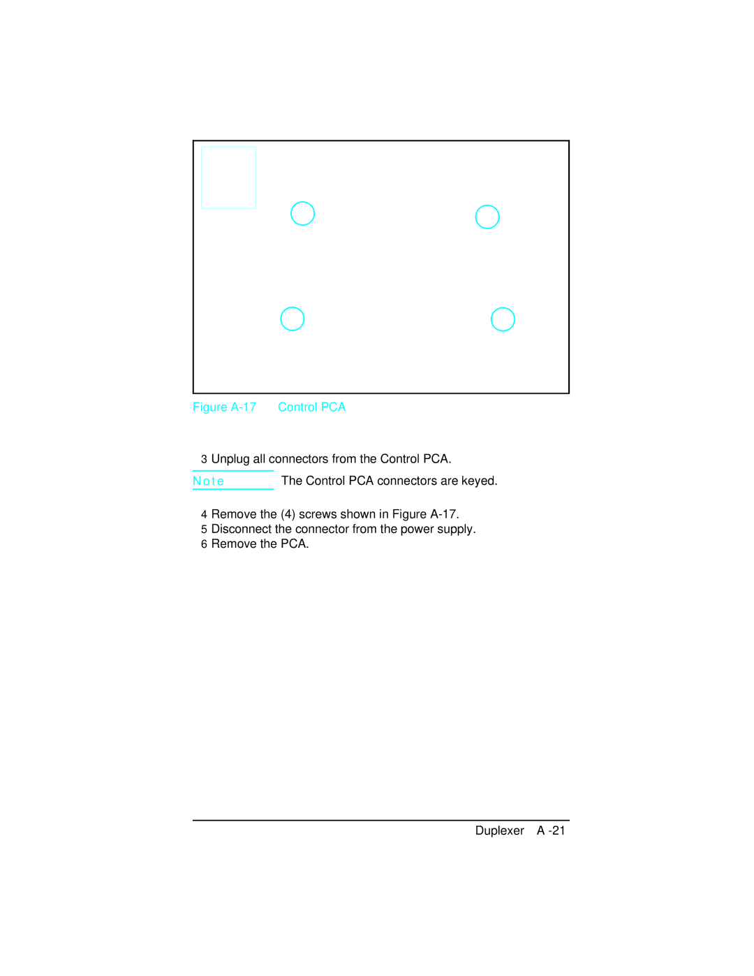 HP 4 C2001A, C2021A, 5n C3952A, 5 C3916A, 5m C3917A, 4 plus C2037A manual Figure A-17 Control PCA 