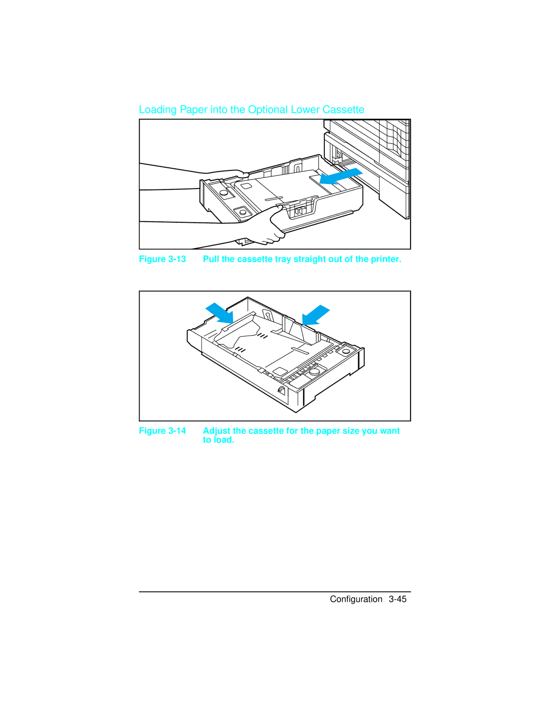 HP 5m C3917A Pull the cassette tray straight out of the printer, Adjust the cassette for the paper size you want to load 