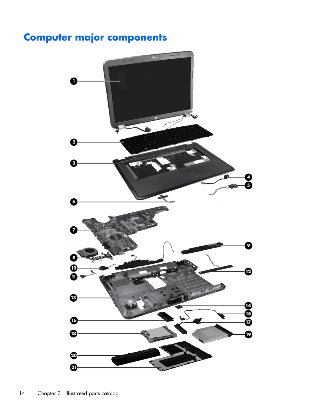 HP C2M29UA, C2M21UA manual Computer major components, Illustrated parts catalog 