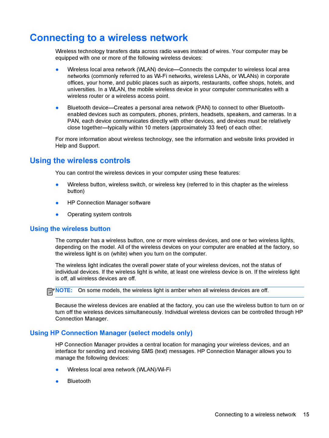 HP 683020001, C2M81UARABA, 41030us Connecting to a wireless network, Using the wireless controls, Using the wireless button 