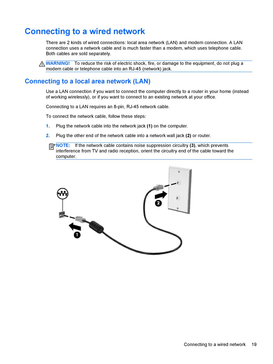 HP 6-1010us, C2M81UARABA, 683020001, 41030us, 41010us Connecting to a wired network, Connecting to a local area network LAN 