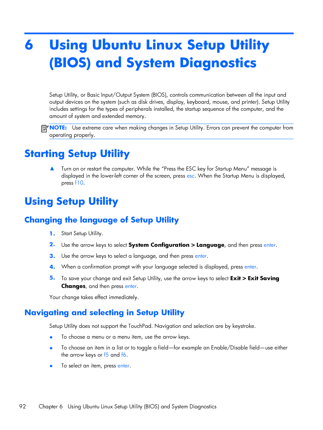 HP C2M97UA C2M97UA manual Starting Setup Utility, Using Setup Utility, Changing the language of Setup Utility 