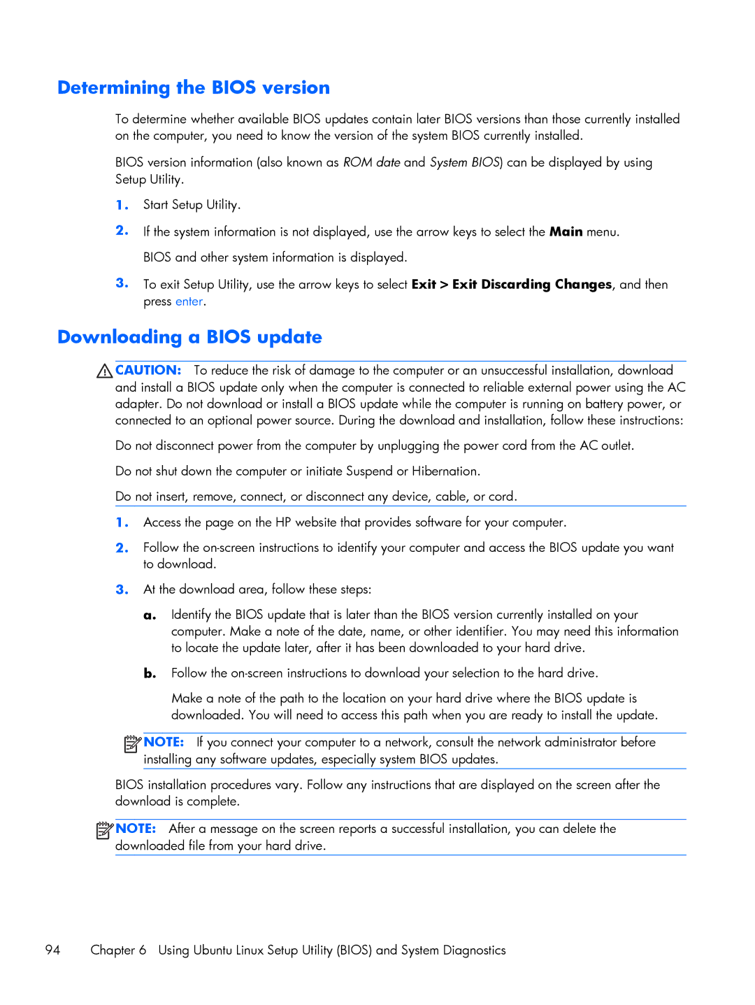 HP C2M97UA C2M97UA manual Determining the Bios version 