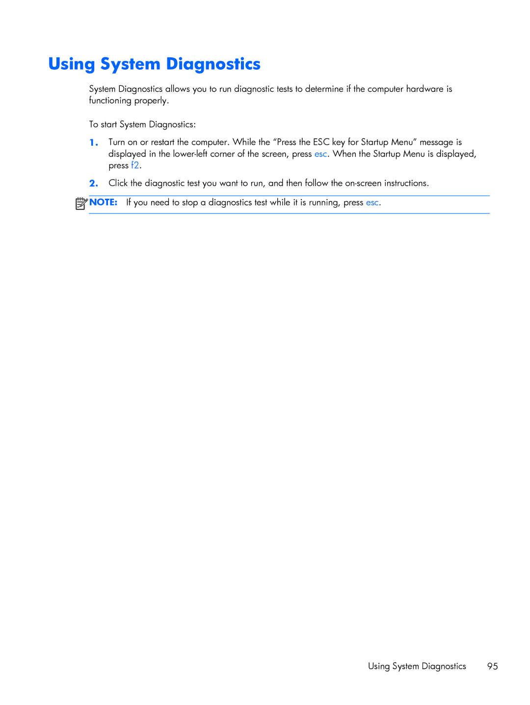 HP C2M97UA C2M97UA manual Using System Diagnostics 