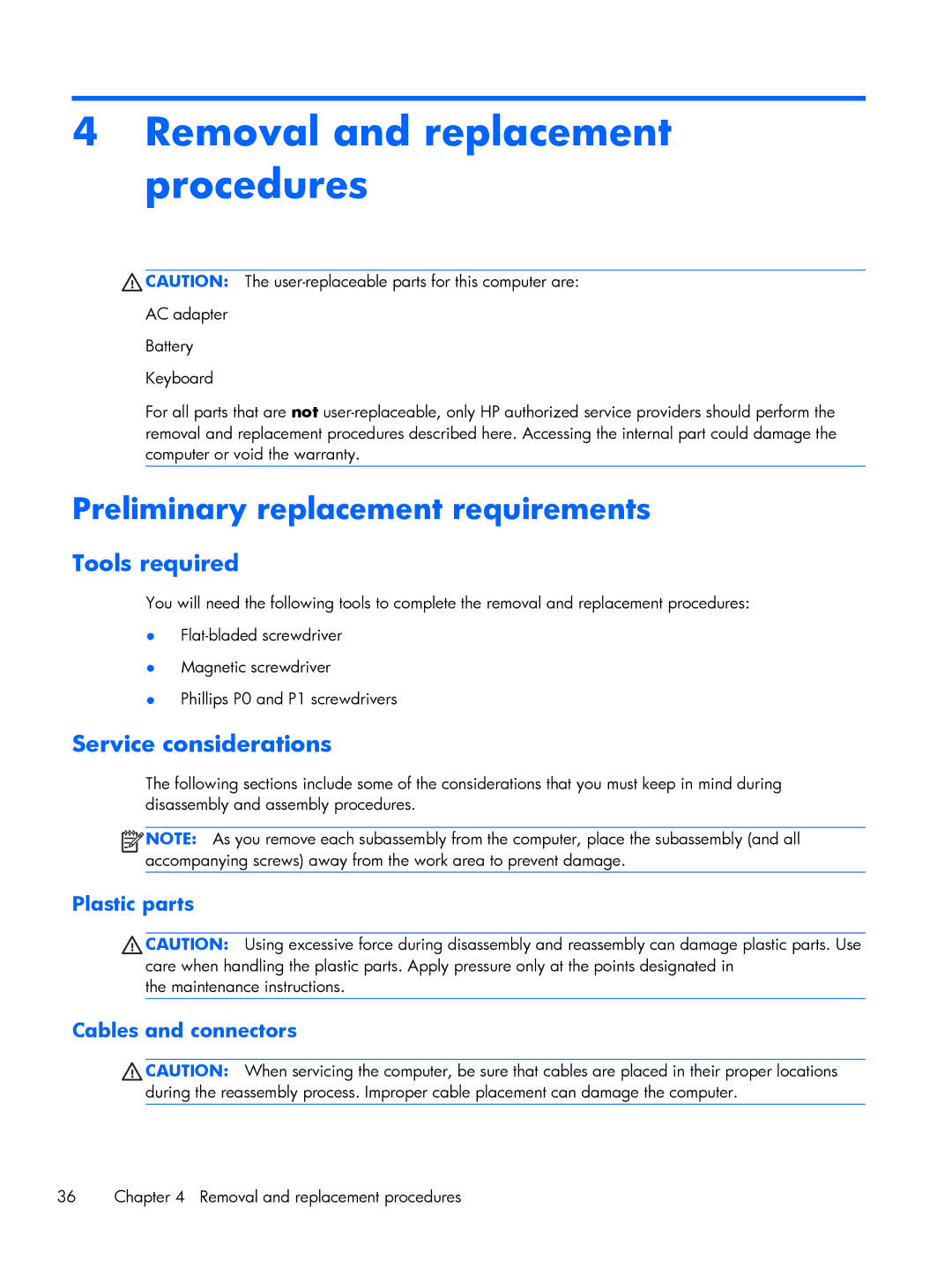 HP C2M97UA C2M97UA manual Removal and replacement procedures, Preliminary replacement requirements, Tools required 