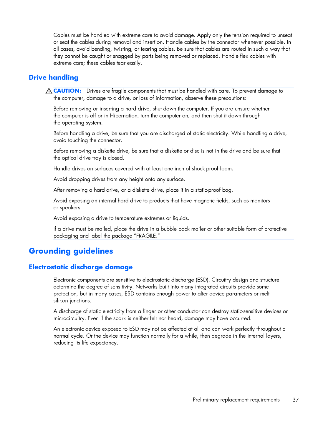 HP C2M97UA C2M97UA manual Grounding guidelines, Drive handling 