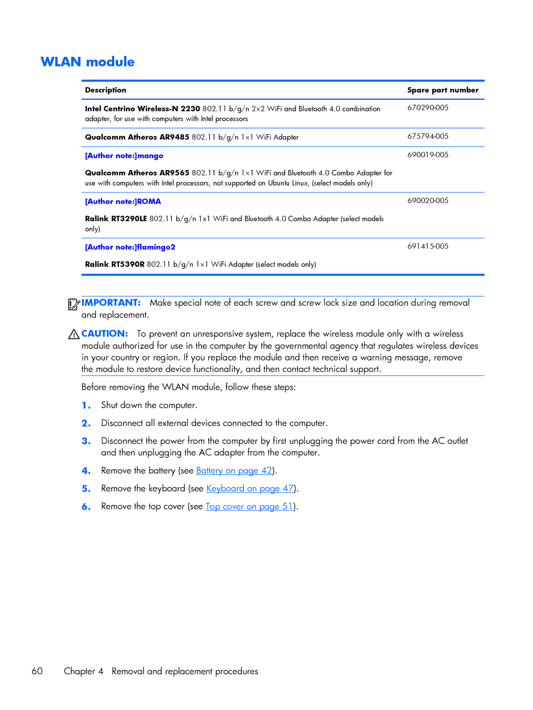 HP C2M97UA C2M97UA manual Wlan module 