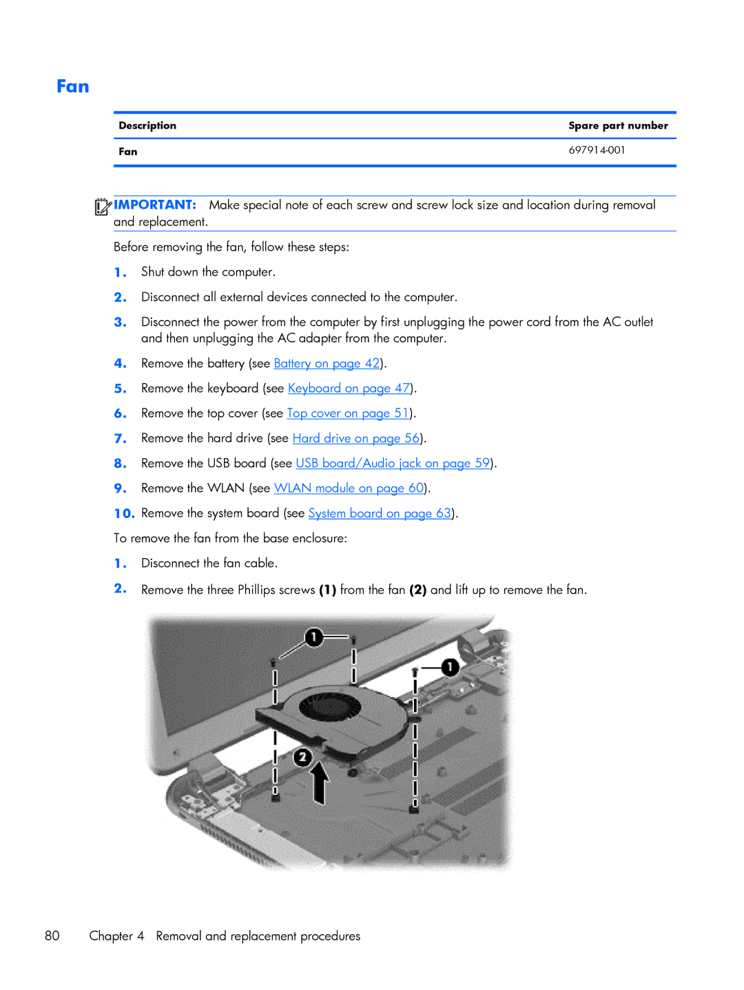 HP C2M97UA C2M97UA manual Description Spare part number Fan 697914-001 