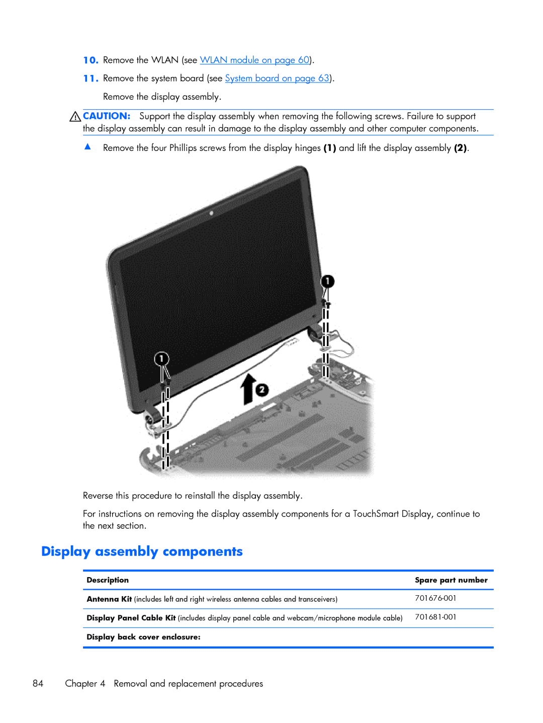 HP C2M97UA C2M97UA manual Display assembly components 