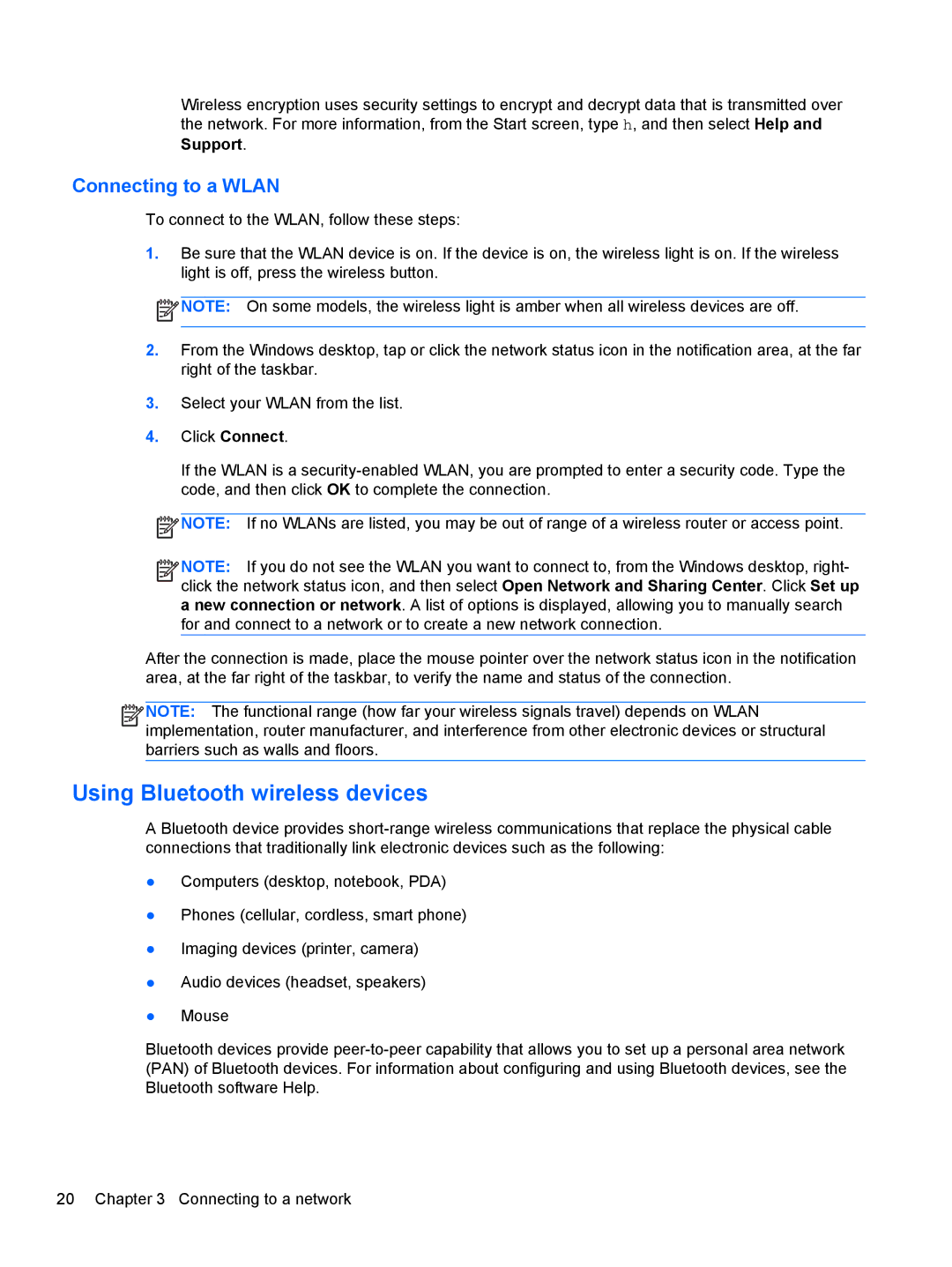 HP C2N11UA#ABA manual Using Bluetooth wireless devices, Connecting to a Wlan 