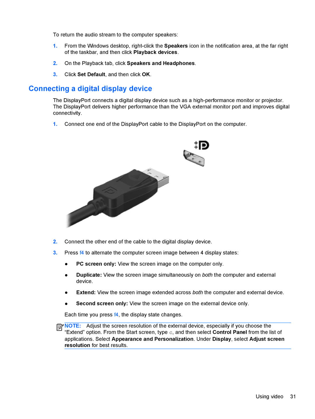 HP C2N11UA#ABA manual Connecting a digital display device 