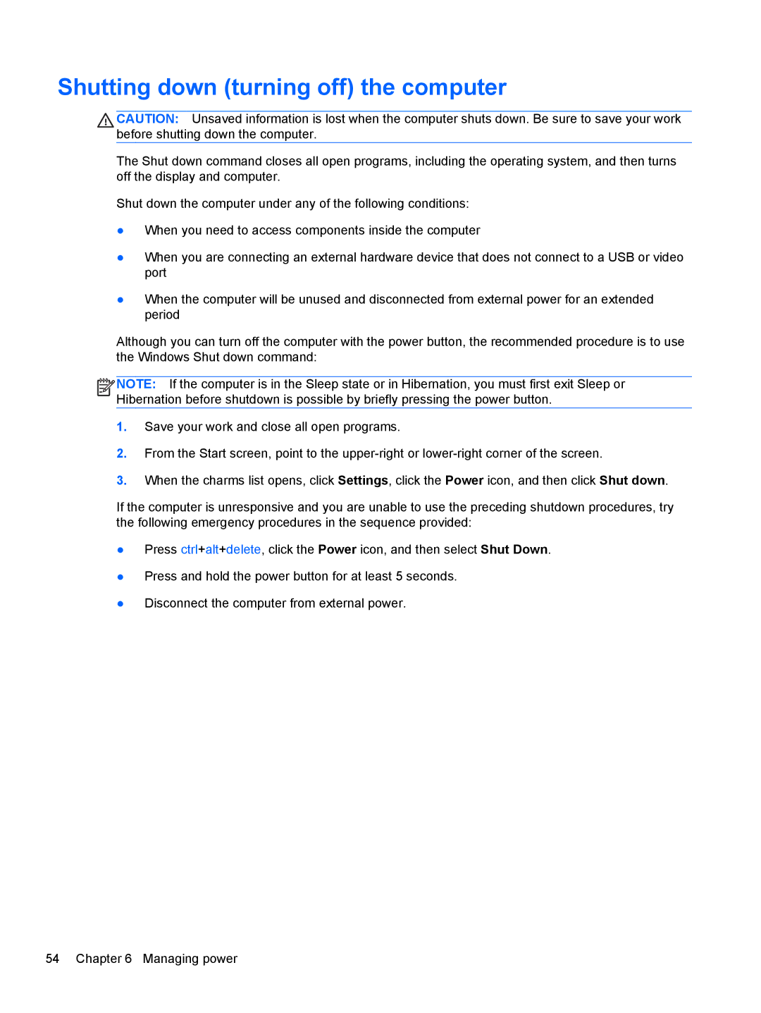 HP C2N11UA#ABA manual Shutting down turning off the computer 