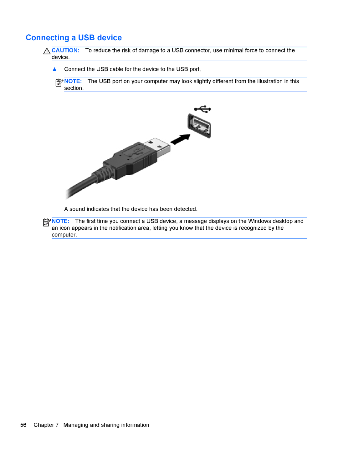 HP C2N11UA#ABA manual Connecting a USB device 