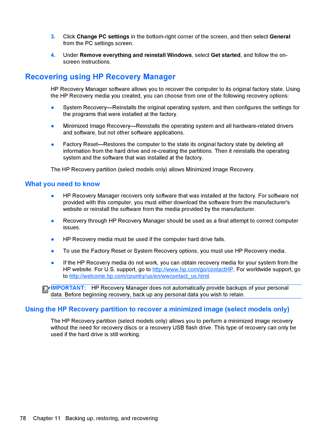 HP C2N11UA#ABA manual Recovering using HP Recovery Manager, What you need to know 