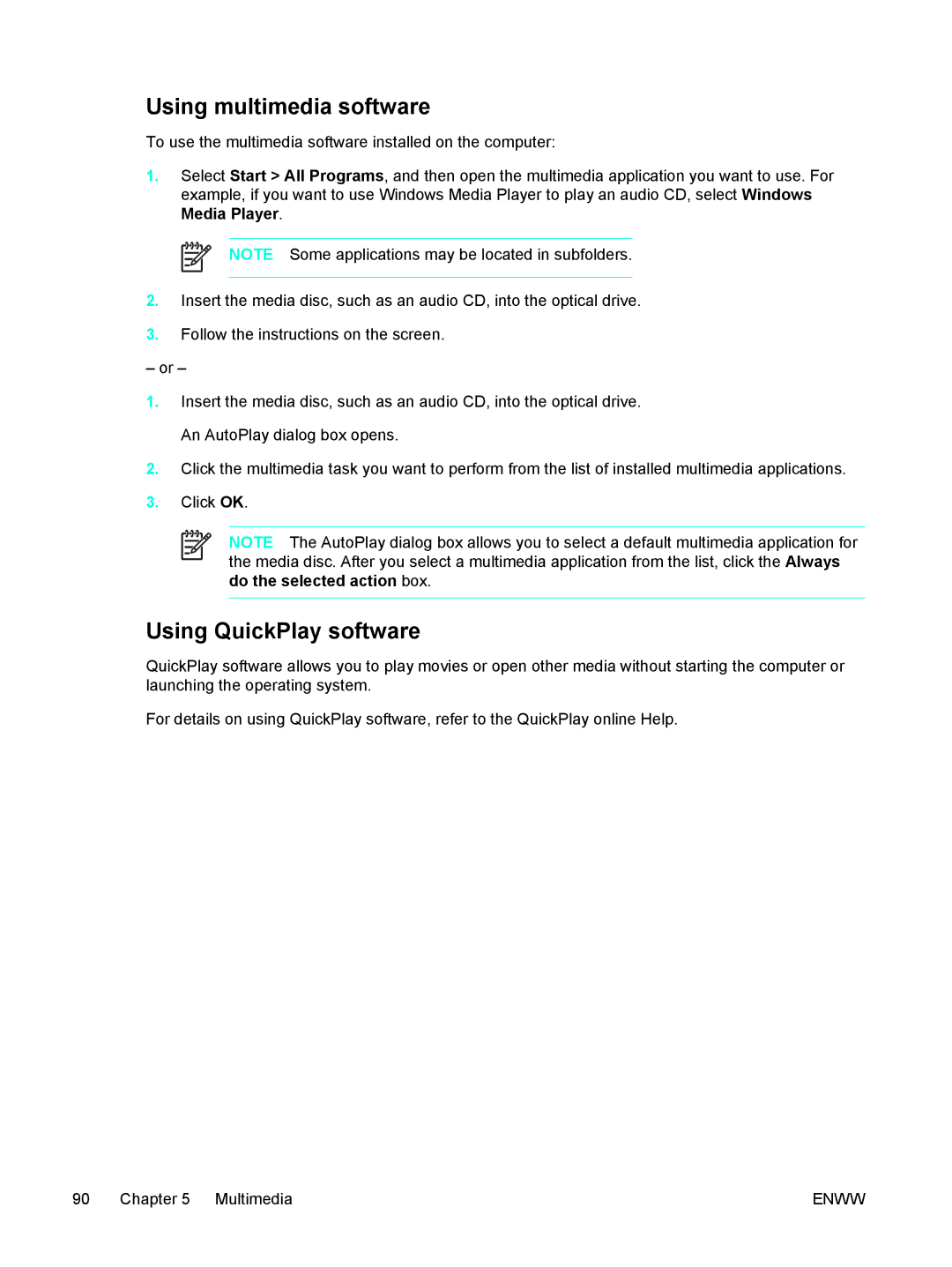 HP C2N25UA manual Using multimedia software, Using QuickPlay software 