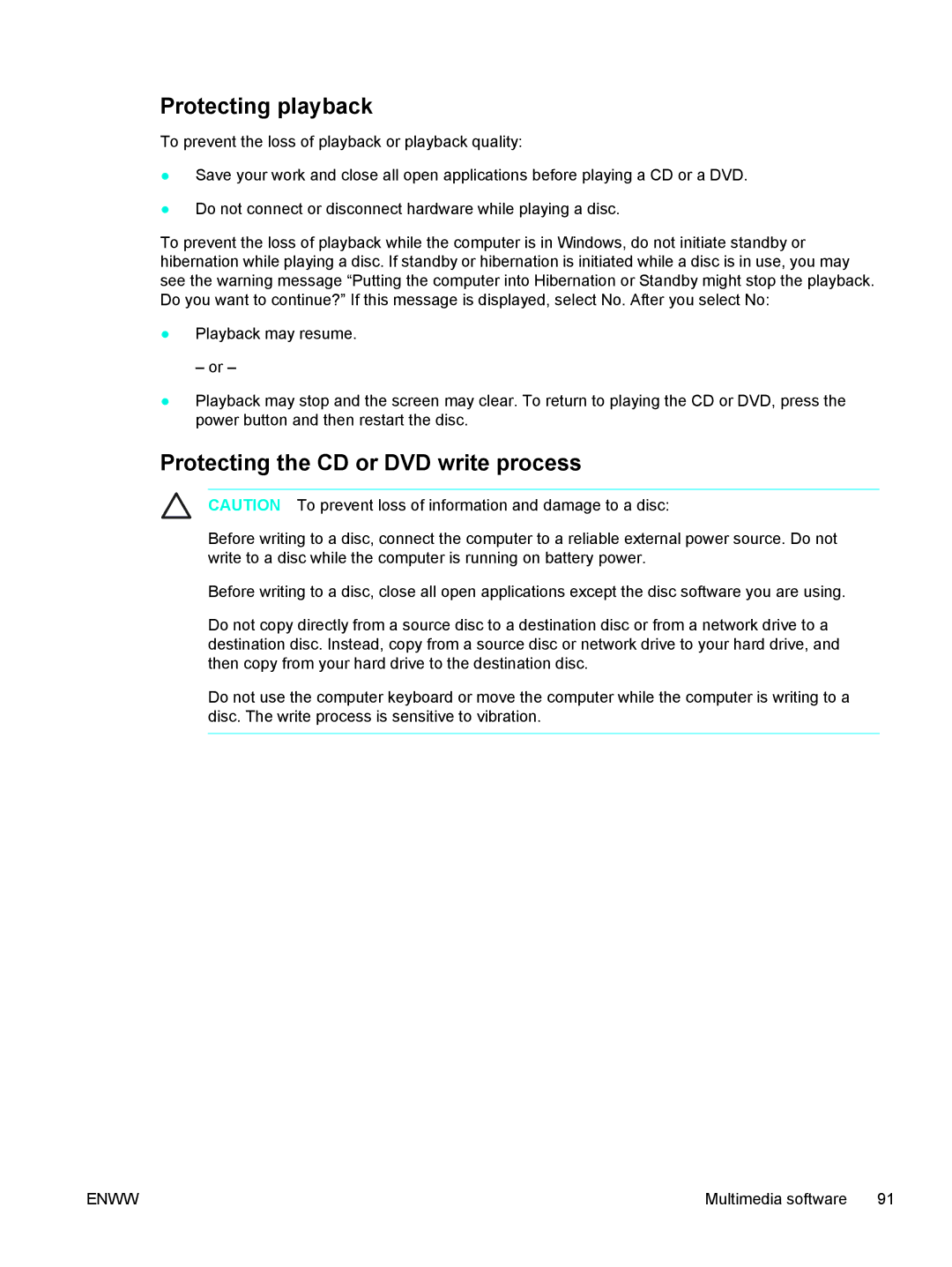 HP C2N25UA manual Protecting playback, Protecting the CD or DVD write process 