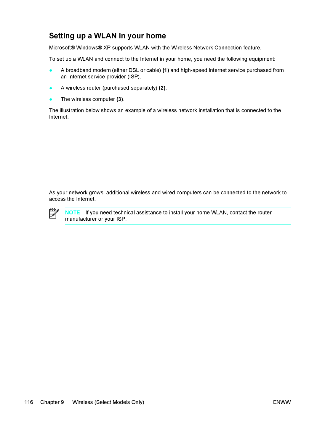 HP C2N25UA manual Setting up a Wlan in your home 