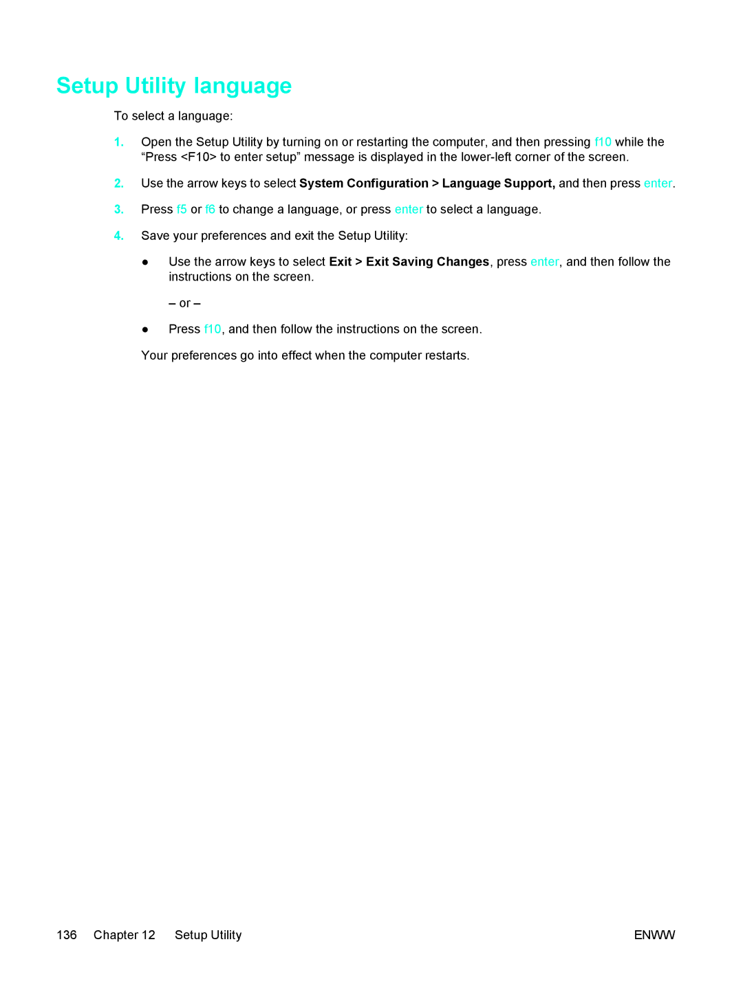 HP C2N25UA manual Setup Utility language 