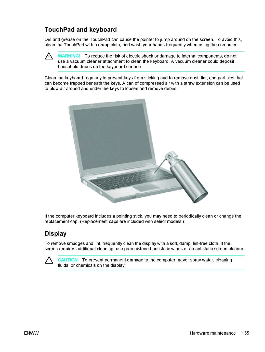 HP C2N25UA manual TouchPad and keyboard, Display 