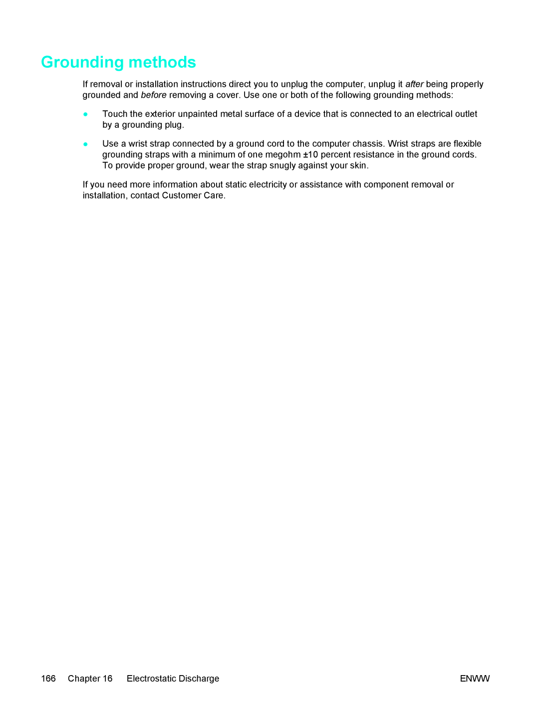 HP C2N25UA manual Grounding methods 