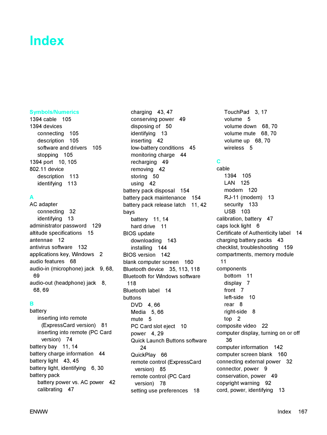 HP C2N25UA manual Index, Symbols/Numerics 